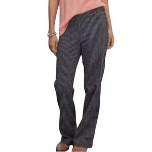 Sundance Sierra Linen Blend Pants Sz M Striped Black Straight Leg Career Office